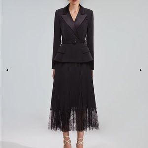 Black Tailored Crepe and Chiffon MIDI Dress